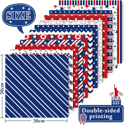 Whaline 24 Sheet 4th of July Pattern Paper with 4 Sheet Stickers Scrapbook Paper Double-Sided Collection Decorative Craft Paper Folded Flat for Pa...