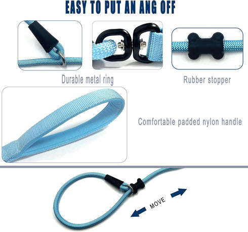Slip Lead Dog Leash(6ft)?Strong Nylon Rope Leash Anti-Choking Anti-Pull and Outdoor Walking Training Lead for Small Medium Large Dogs (Light Bule,...