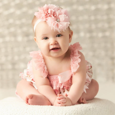 My Lello Baby Headband Shabby Fabric Flower Cluster Stretchy Elastic Navy...