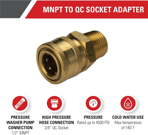 Simpson Cleaning 7102246 Replacement 3/8-Inch QC Socket for Pressure Washer Pumps, 1/2-Inch MNPT, Gold...