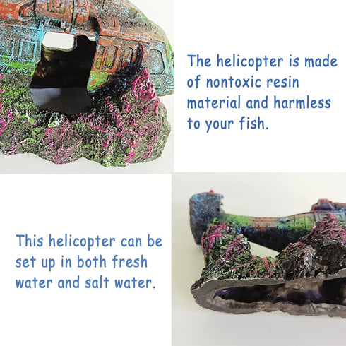Fish Tank Decoration Helicopter Ruins Landscaping Fish Shrimp Shelter Resin Stone Tank Decoration Turtle Tank Decoration...