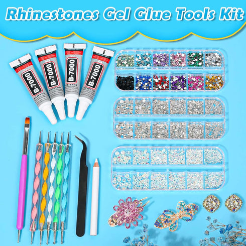 shynek B7000 Jewelry Glue with Rhinestones for Crafts, 6300Pcs Rhinestones with Gems Adhesive for Shoes Cloth Fabric with Picker Pencil for Crafti...