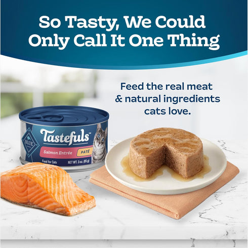Blue Buffalo Tastefuls Natural Wet Cat Food Cans, Paté Style, Salmon Entrée 3-oz Cans (Pack of 4)...