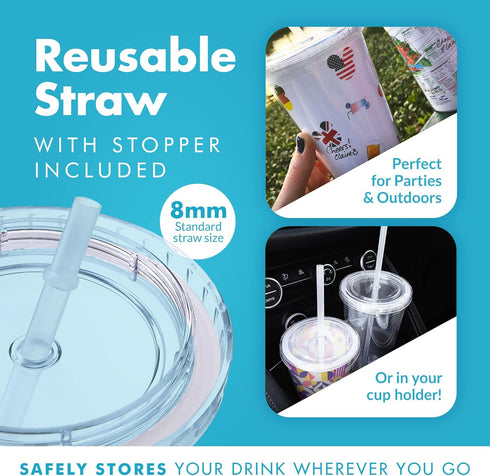 Simple Green Solutions - Customizable Paper Insert Acrylic Double Wall Cup for Cold Drinks, Clear Reusable Cups with Lids & Straws, Insulated Plas...