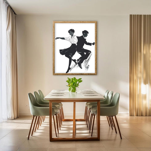 Posterizer 1 pcs-minimalist illustration features two characters mid-dance 1-Sports & Hobby Art-Abstract & Modern Art-Gift for Art Lovers- unframe...