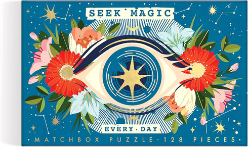 Galison Seek Magic Every Day 128 Piece Matchbox Puzzle - 128 Piece Jigsaw Puzzle Highlighting The Cosmic Art of EurekartStudio, Giftable Foil Stam...