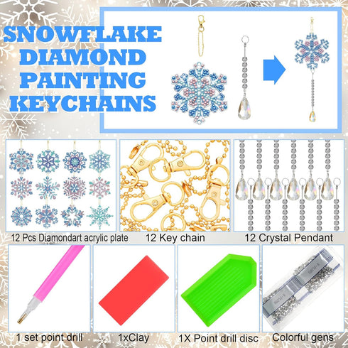 Poen 12 Pcs Winter Snowflake Diamond Painting Keychains Kits 5d Christmas Diamond Painting Ornaments Hanging Pendant Diamond Painting Art DIY for ...