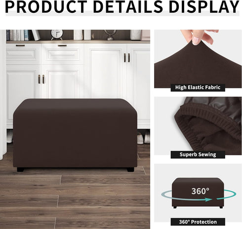 Easy-Going 100% Dual Waterproof Stretch Ottoman Cover Rectangle Folding Storage Stool Furniture Protector Soft Slipcover for Living Room with Elas...
