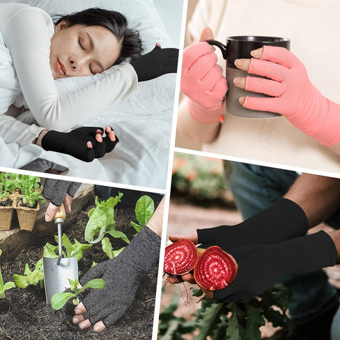2 Pairs Arthritis Compression Gloves for Women Men, Carpal Tunnel Pain Relief, Fingerless for Typing Both Hands...