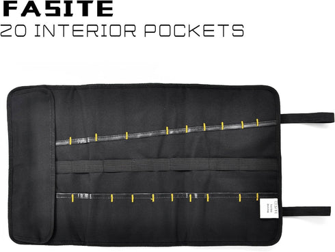 FASITE Tool Roll Organizer - 35 Pockets Roll Up Bag Wrench/Pliers Pouch for Craftwork Handyman Electrician Plumber Mechanic, Black...