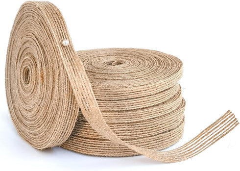 65 Yards Jute Burlap Ribbons 3/8" 1/4" Natural Jute Craft Fabric Ribbons, Rustic Linen Gift Wrapping Ribbons for Wedding Home Tree Decoration DIY ...