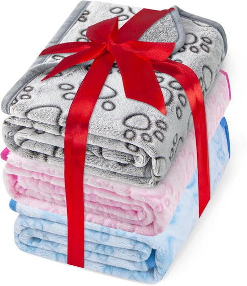 Stuffed 3pcs Premium Soft Dog Blankets for Small Dogs, Cat Blanket Calming Washable for Bed Couch Crate Protection Cover, Dog Puppy Kitten Essenti...