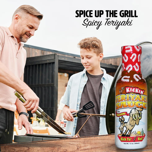 KICKIN' Spicy Teriyaki Sauce with Habanero – 13 oz. – Premium Gourmet Hot Stir Fry Sauce – Perfect Steak Marinade or Chicken Teriyaki Sauce...