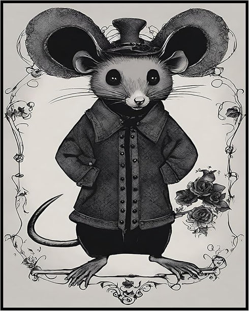 Posterizer 1 pcs- cute mouse in black and white gothic themed art-Gothic Art-Art for Animal Lovers- Living Room Bedroom Decor- unframed wall art...