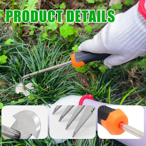 Weeding Artifact Uprooting Weeding Tool, Multifunctional Weeder, Hand Weeder Tool, 4 Teeth Stand Up Weed Puller Tool with Handle for Garden Yard F...