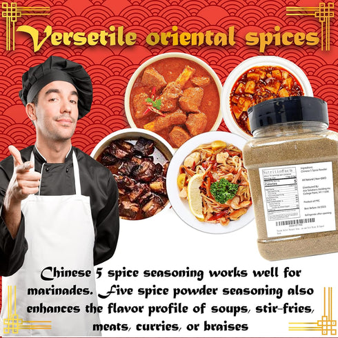 Fusion Select Natural Grounded Authentic Chinese Five Spice Powder, Traditional 5 Spice Powder, No Coloring, Preservative, MSG, Fits All Seasoning...
