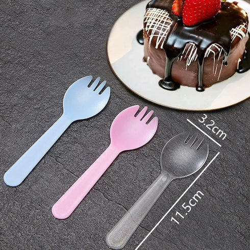 100PCS Disposable Sporks, Individually Wrappe Eco-Friendly Durable Plastic Spork, 2 in 1 Forks and Spoons Great for School Lunch, Picnics or Resta...