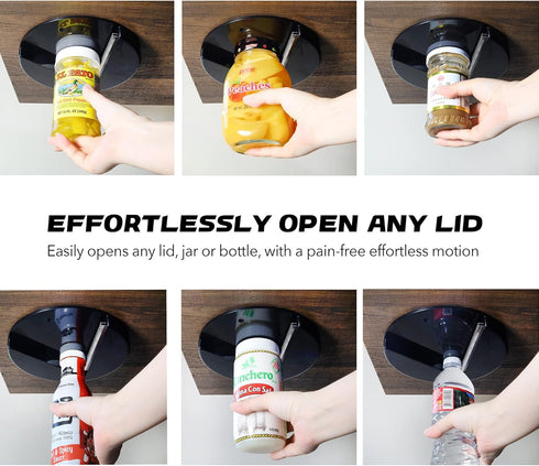 Under Counter Easy Jar Opener for Weak Hands - New Improved Design with Grip Tape to Prevent Slippage - Easily Twist Open Jars and Lids (Black)...