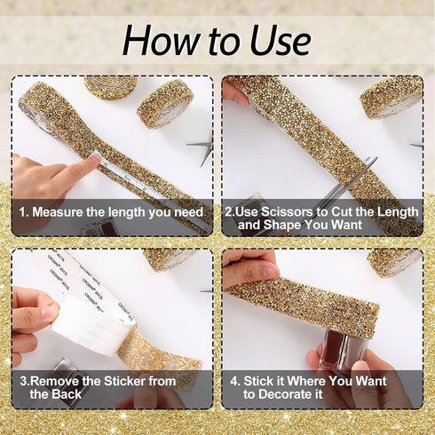Bling Crystal Rhinestone Ribbon, DIY Self-Adhesive Rhinestone Sticker Ribbon for Wedding Cakes Birthday Crafts Decorations(Gold,1.1 Inch Wide)...