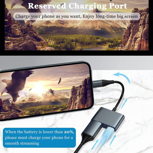 Lightning to HDMI Digital AV Adapter 1080P HD Video HDMI Sync Screen and Audio Connector Cable with Charging Port Compatible with iPhone 14/ 13/ 1...