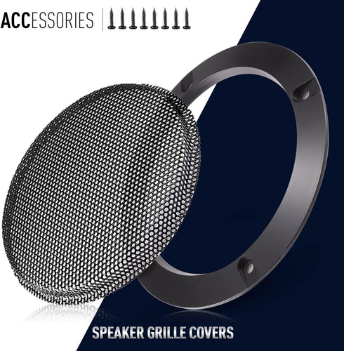 Facmogu 2PCS 6.5in Audio Speaker Mesh Cover, Speaker Protective Grille with Black Wire Mesh & Metal Glossy, Steel Mesh Speaker Cover with 8PCS Scr...
