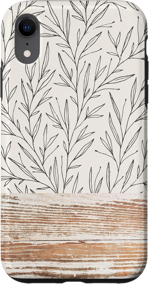 iPhone XR Boho Rustic Botanical Leaf Pattern Vintage Beige Case...