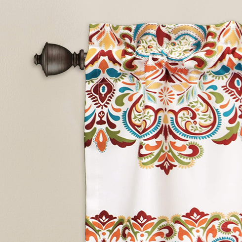 Lush Decor Clara Valance Paisley Damask Print Bohemian Style Single Curtain, 18” x 52”, Turquoise and Tangerine...