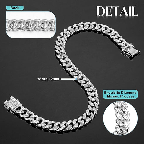 Dog Chain Diamond Collar Walking Metal Chain Collar with Design Secure Buckle, Pet Collar Jewelry Accessories for Small Medium Large Dogs Cats (Si...