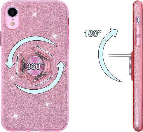 Wisdompro Case for iPhone XR, Cute Glitter Bling Sparkle Protective Case with Ring Kickstand, Women Girls Phone Case for 6.1 Inch Apple iPhone XR ...