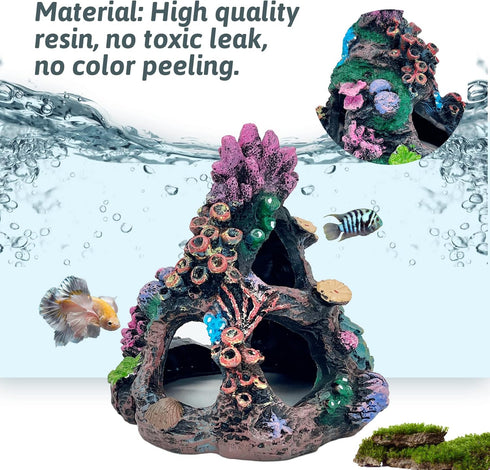 PINVNBY Coral Aquarium Decoration Fish Tank Resin Rock Mountain Cave Ornaments Betta Fish House for Betta Sleep Rest Hide Play Breed...