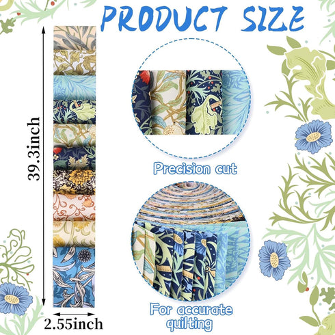 50Pcs William Morris Floral Jelly Fabric Strips Roll for Quilting Crafting Spring Summer Floral Precut Patchwork for Sewing DIY Crafts 2.55 Inch P...