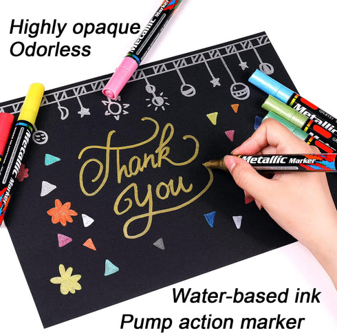 Dyvicl Metallic Marker Pens, Metallic Paint Markers Medium Tip Paint Pens for Rock Painting, Black Paper, Card Making, Scrapbooking Crafts, DIY Ph...