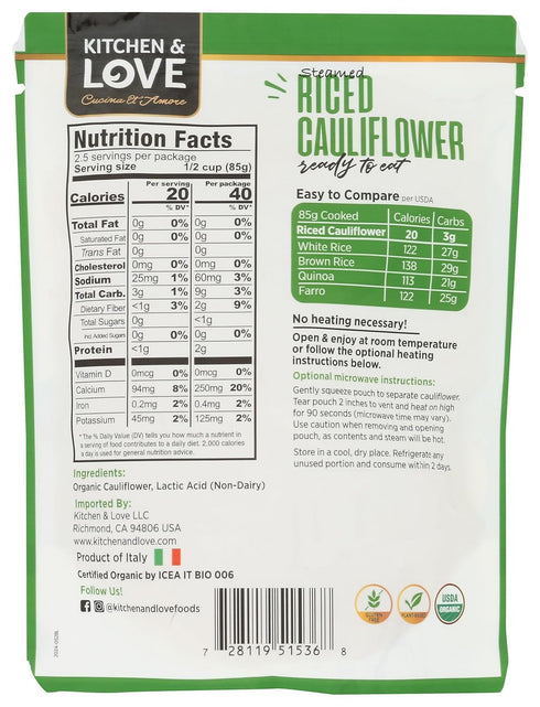 Kitchen & Love Ready to Eat Riced Cauliflower, 8 OZ...