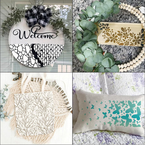 8 Pieces Stencils for Crafts Reusable Branches Musical Notes Stencil Floral Texture Background Layering Drawing Templates Stencils for Painting on...