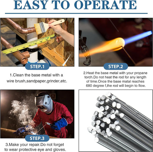 50-Pack 1/16''x13'' Aluminum Brazing Rods, Aluminum Welding Rods for Propane Torch Alloy Aluminum Soldering Rods Low Temperature Easy Melt Welding...