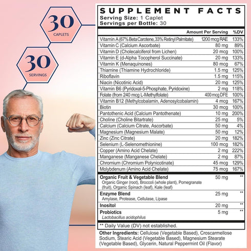 Best Nest Wellness Men's Multi Plus - Daily Multivitamin for Brain & Energy Health Support - Daily Multivitamin for Men - Probiotics & Digestive E...