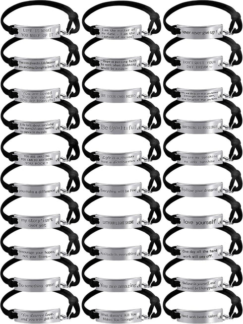 Hicarer 30 Pieces Women Inspirational Leather Bracelets Adjustable Motivational Quotes Words Engraved Bangle Bracelets Gift...