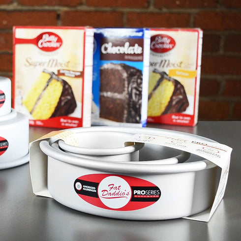 Fat Daddio's PRD-1BOX Anodized Aluminum One Box of Cake Mix Mini Tier Round Cake Pans, Set of 3, Silver...