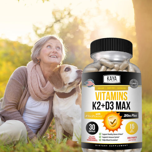 Kaya Naturals Vitamins K2 with D3 5000IU Supplement - Bone and Heart Health Supplement - Vitamin K2 MK-7 Easy to Swallow Supplement - K2 D3 Vitami...