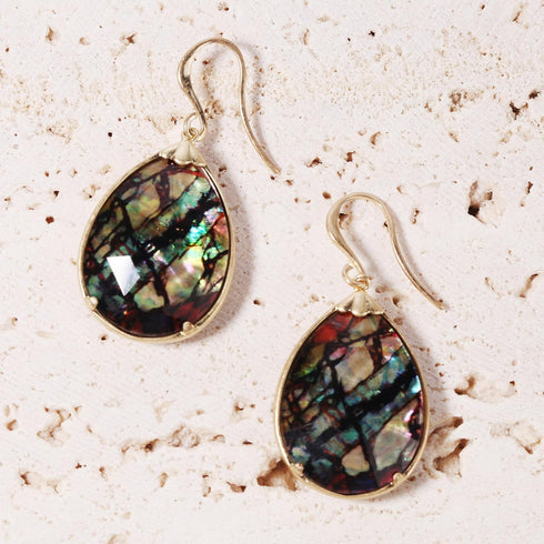 Boho Gold Teardrop - White, Turquoise, Purple, Abalone and Jupiter Shell Crystal Dangle Earrings for Women...