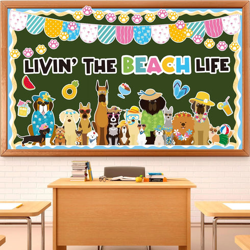 Summer Dog Bulletin Board Decorations Hawaiian Dog Theme Classroom Back to School Bulletin Board Border Set Cute Puppy Pet Dog Paw Paper Cutouts f...