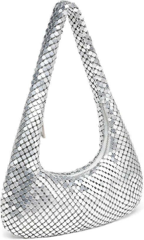 Womens Metallic Evening Bag Cute Hobo Handbag Fashion Shiny Moon-shaped Shoulder Purse...
