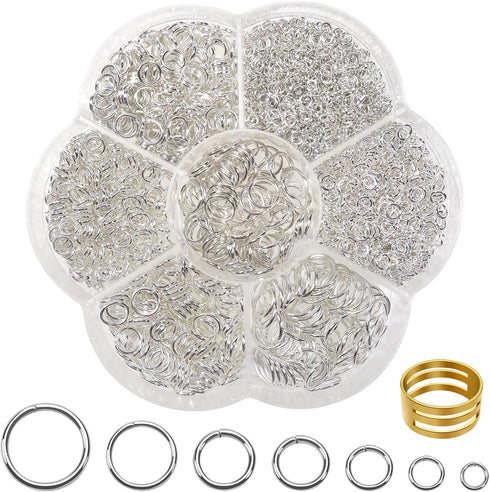 TOAOB 2300pcs Silver Jump Rings for Jewelry Making Open Jump Rings 3mm 4mm 5mm 6mm 7mm 8mm 10mm Jewelry Making Supplies with Opener Tool for DIY C...