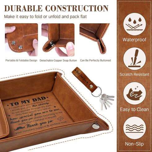Dad Gifts for Fathers Day, PU Leather Valet Tray and Keychain, Christmas Birthday Gifts for Dad from Daughter Son, Nightstand Tray for Dad, Catcha...