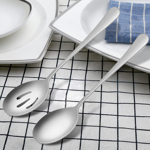 LIANYU 5-Piece Matte Serving Utensils Set, Stainless Steel Serving Set Include Serving Spoon Fork, Flatware Serving Pieces for Buffet Catering, Sa...