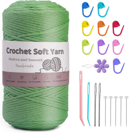 328 Yards Yarn for Crocheting,250g/8.81oz Light Green Crochet Yarn,Soft Yarn for Crocheting Knitting with Stitch Markers,Blunt Needles Chunky Thic...