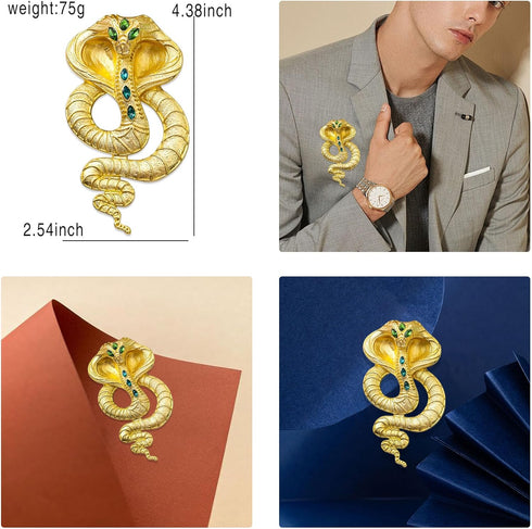Retro Crystal Snake Brooch Gold Plated Cobra Animal Corsage Suit Jacket Brooch Pin Fashion Jewelry for Men Women Gifts...