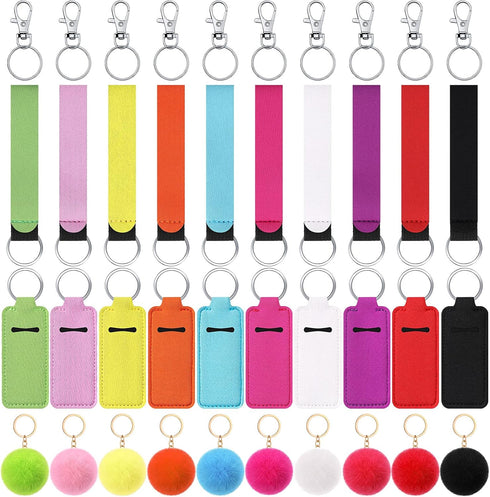Junkin 40 Pcs Lipstick Holder Keychain Lip Holder Keychain Clip on Lipstick Pouch Fluffy Ball Keychain with Keyring...