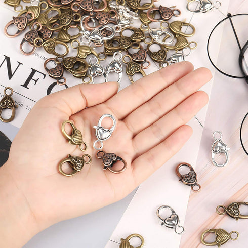 80 Pieces Heart Lobster Claw Clasps Tibetan Antique Heart Lobster Clasps Alloy Claw Clips Hooks 27 x 9 mm for DIY Jewelry Bracelet Necklace Keycha...