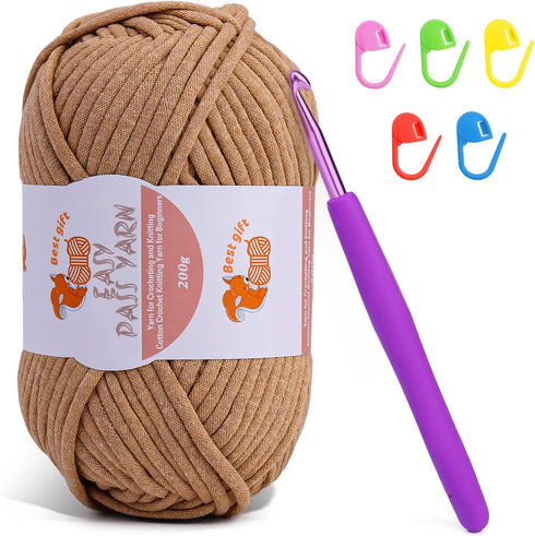 Yarn for Crocheting -200g Beginners Chunky Cotton Yarn Easy-to-See Stitches Thick Worsted Yarn for Knitting Craft -Khaki......